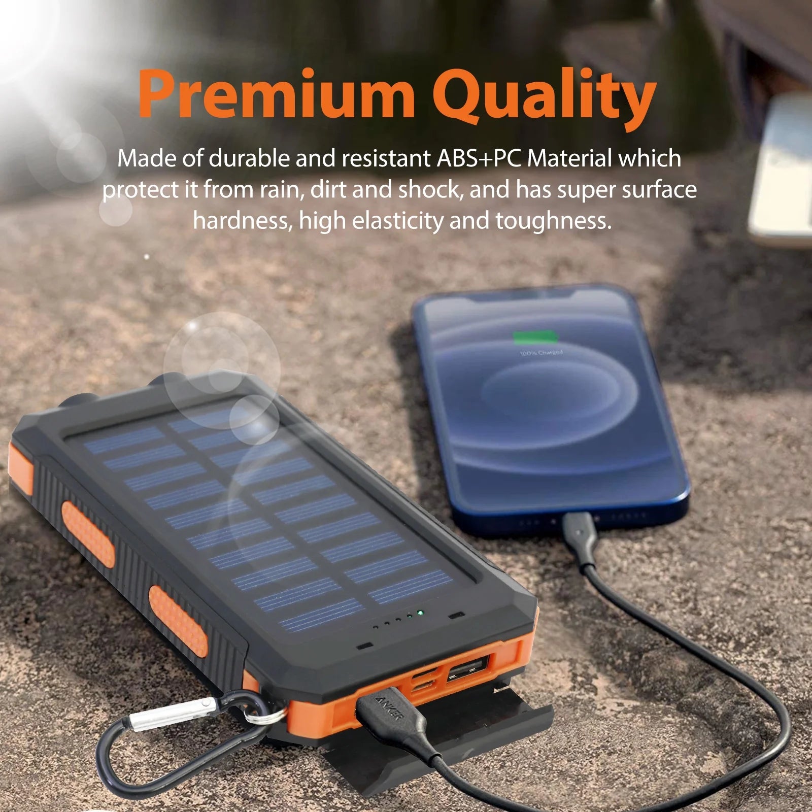 Ultimate Solar Power Bank: 20000mAh Portable Charger with LED Flashlight - IP65 Waterproof & Perfect for Outdoor Adventures